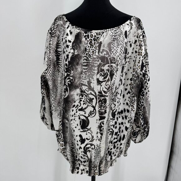 Avenue Womens Animal Print Blouse Size 18 20 Elastic Hem Silky Work Date Night - Picture 7 of 8